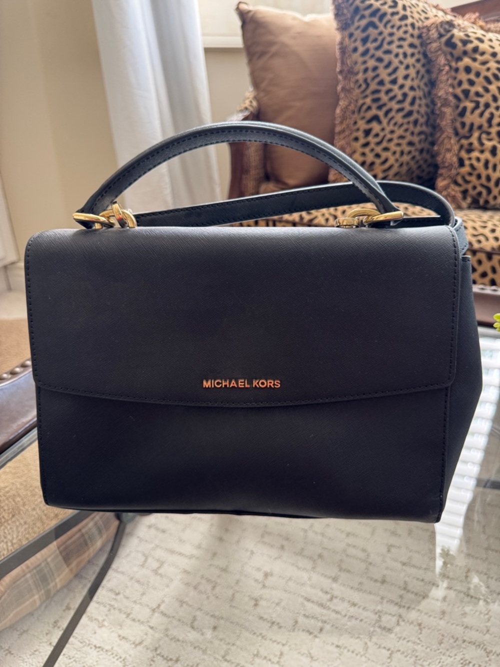 Michael Kors Black Leather Top-Handle Satchel with Gold Hardware - Picture 1 of 7